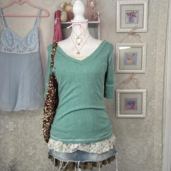 y2k fitted layering babydoll top - Picture 1 of 5